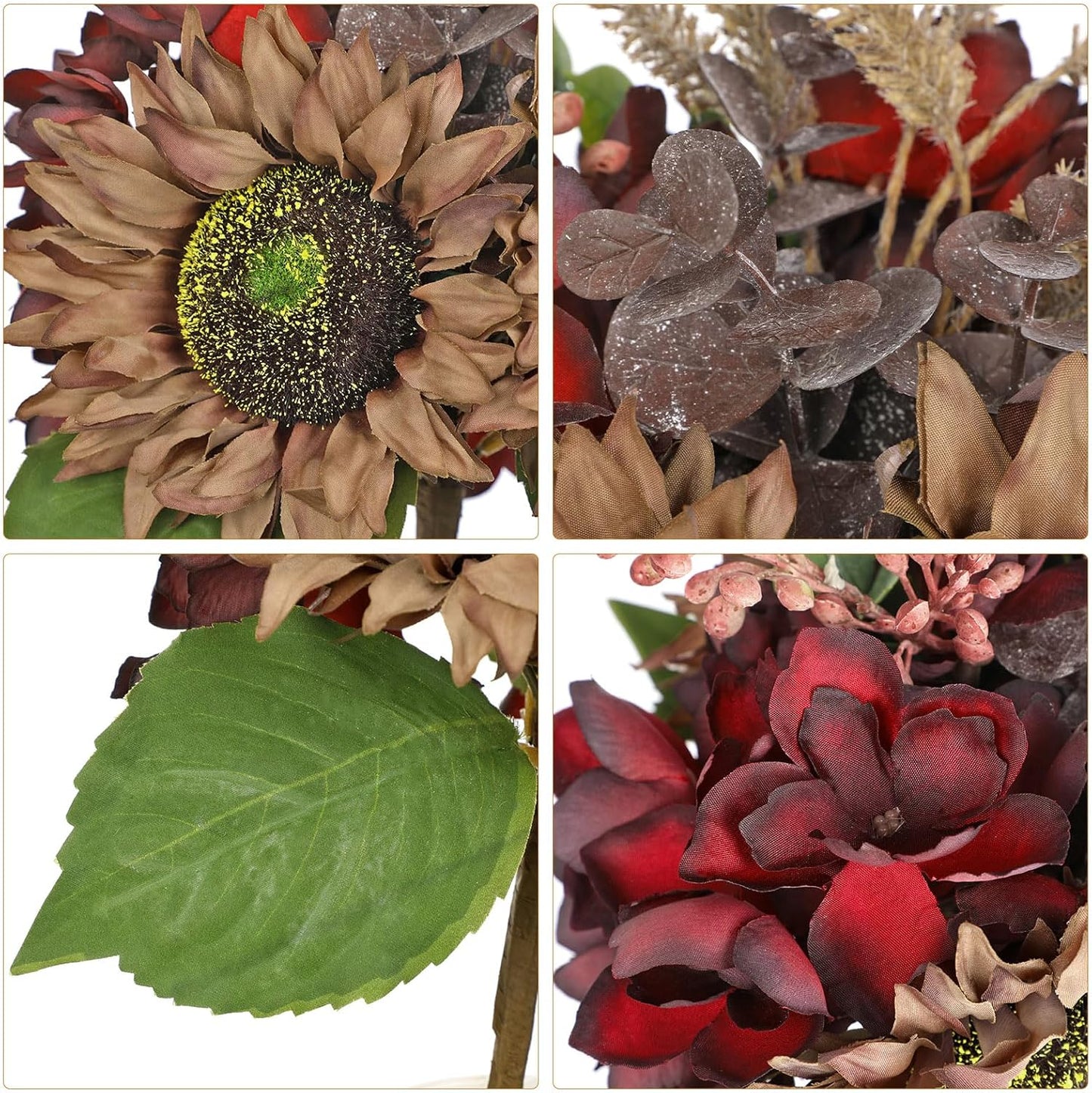 Silk Sunflowers Artificial Flowers with Mason Jar Centerpiece for Table Brown Fall Flowers in Vase Small Fall Floral Arrangement with Vase Thanksgiving Centerpiece for Dining Room Table Autumn Decor