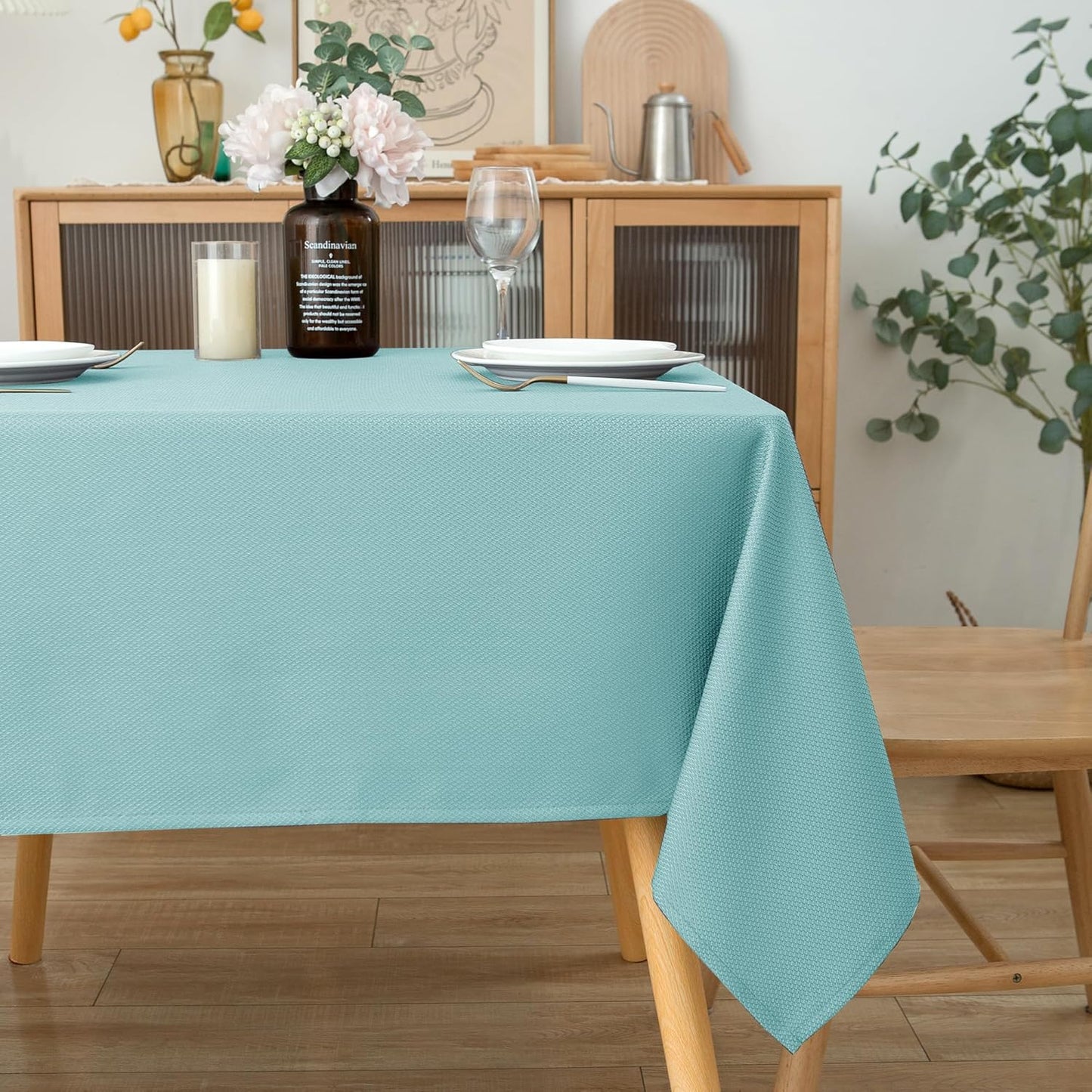 Biscaynebay Square Tablecloth 60x60 Inch-Auqa Blue Card Fabric Table Cover-Small Folding Table Cloths Linen Water Resistant for Kitchen Dining Picnic Patio Outdoor Party Restaurant Tables