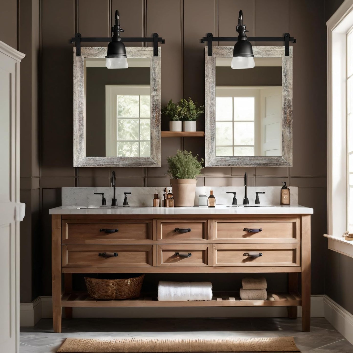 COGOOD Farmhouse Barn Door Mirror - 21 x 30 Rustic Wood Framed Wall Mirror for Bathroom, Living Room, Entryway Wall Decor (Yellow White)