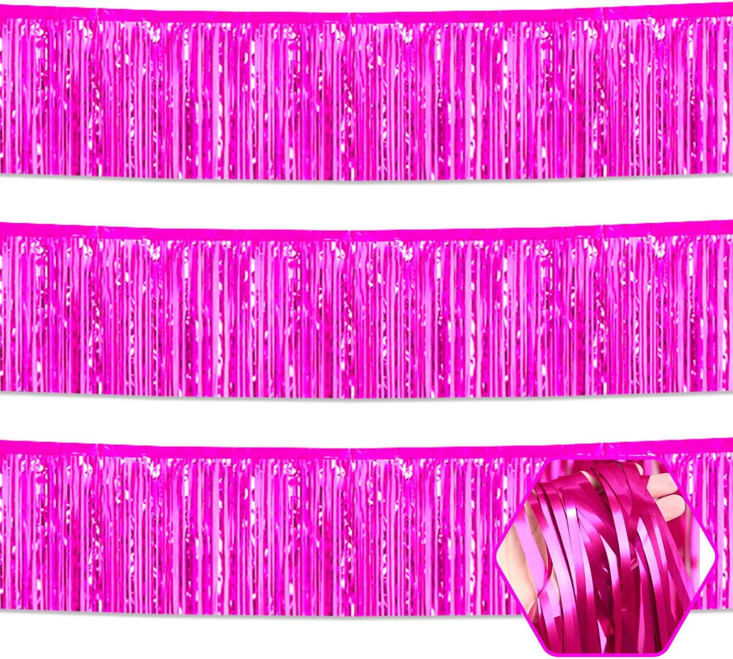 3 Pack 10 Long Rose Red Metallic Foil Fringe Garland Wall Hanging Tassle Banner, Mother's Day, Easter, Parade Floats, Birthday, Theme Party, Wedding Party Decorations