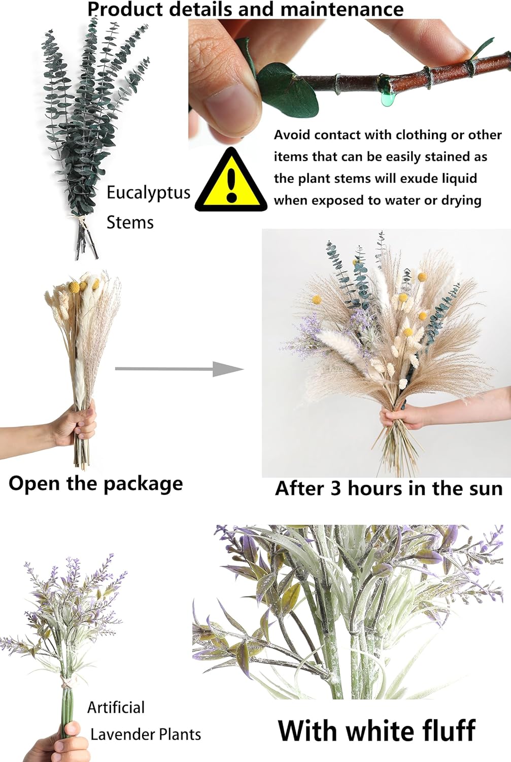 Serra Flora Natural Dried Pampas Eucalyptus Rabbit Tail Grass,(Pack of 66pcs) with 6 Kinds of DIY Bridal Artificial Bouquets Home Decor Wedding Floral Arrangement Table Centerpieces