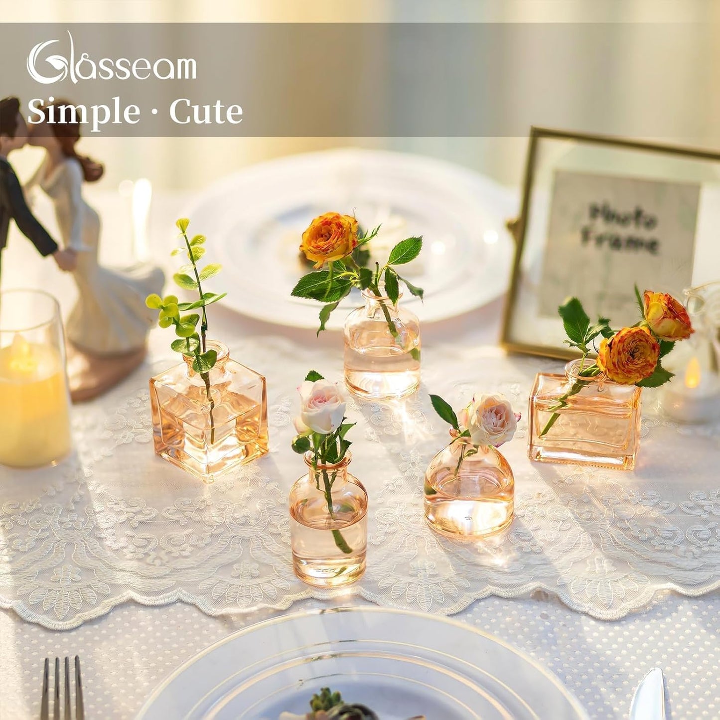 Glasseam Mini Bud Vases for Centerpieces: Clear Small Flower Vase Set of 20 Cute Tiny Glass Table Centerpieces Modern Wedding Birthday Party Baby Shower Dining Room Decoration Champagne