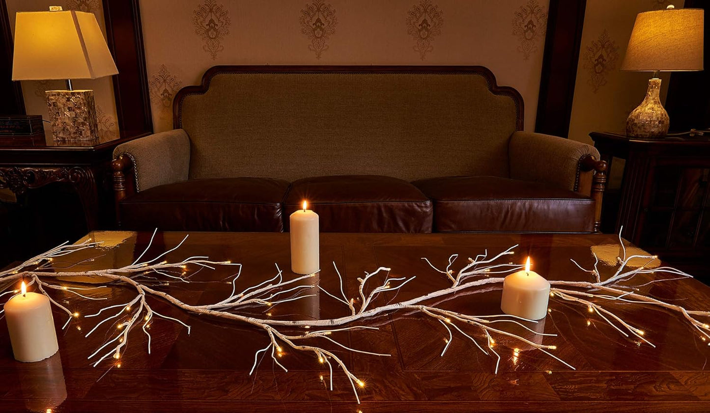 Hairui Lighted Birch Garland Battery Operated with 8 Function 48 Warm White and Multi Color Lights 6FT, Pre Lit Garland for Fireplace Christmas Holiday Decoration Indoor Outdoor