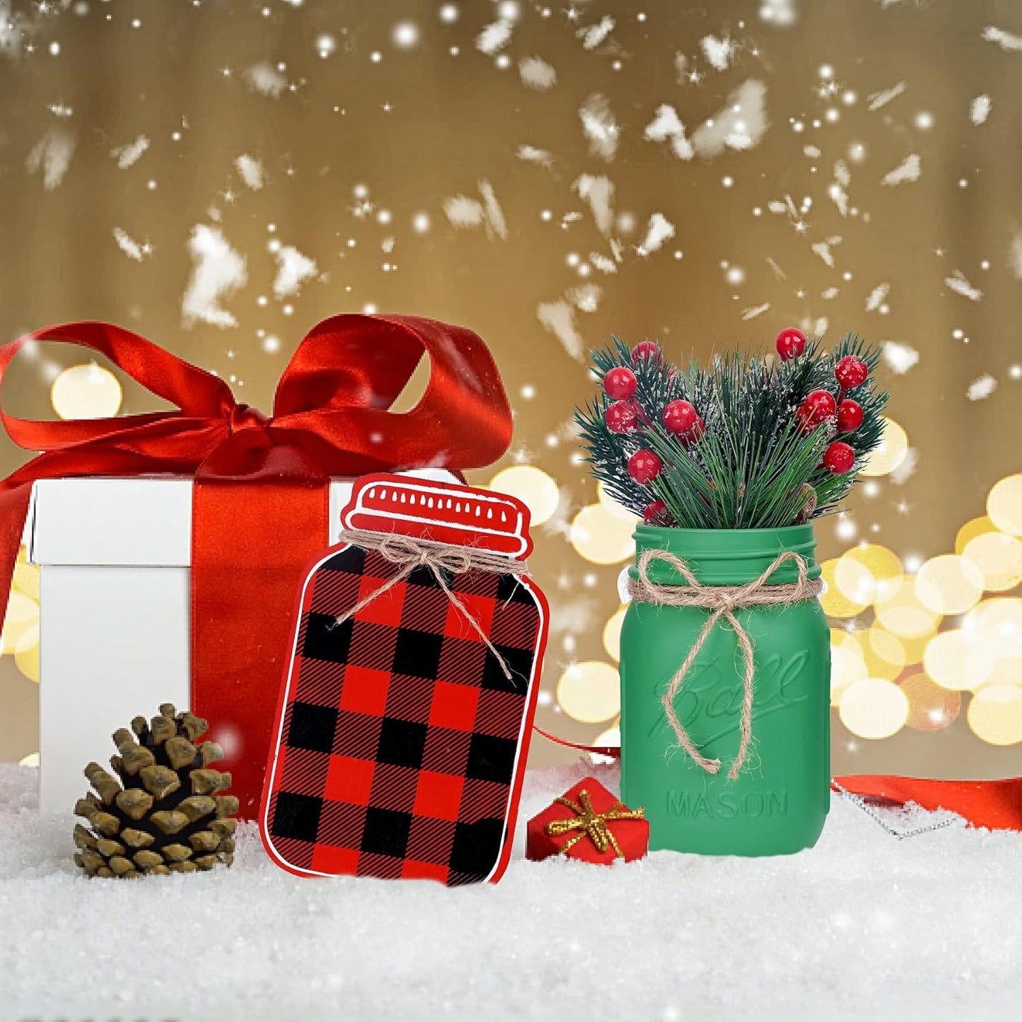 Christmas Centerpiece, Christmas Decor Mason Jars, Centerpiece Table Decorations, Christmas Tree Decor, Home Mantle Decor, Christmas Coffee Table Decor, Holiday Table Centerpieces Bulk – 6PC