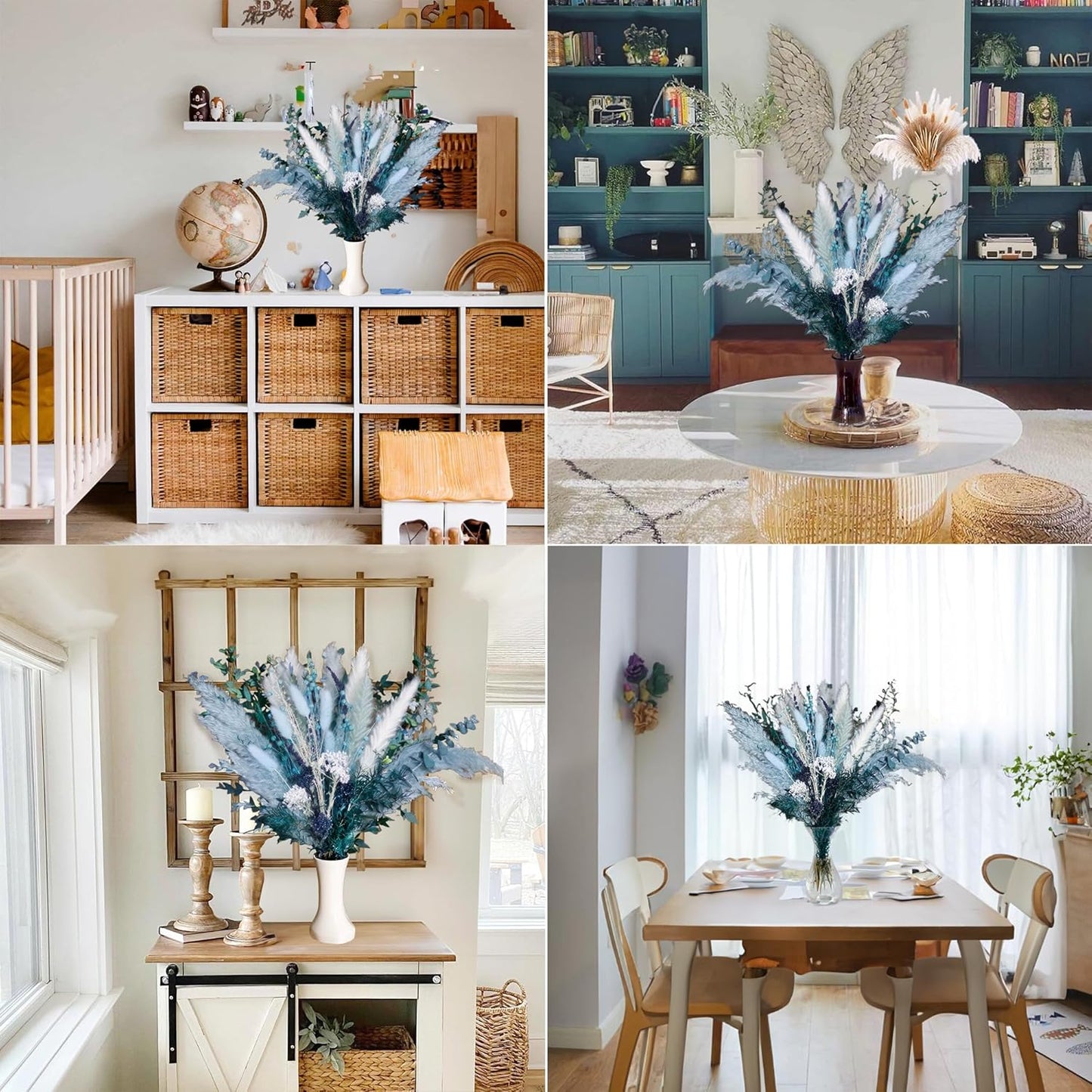 Pampas Grass Decor Dried Flowers with Blue Pampas Grass Boho Floral Arrangements for Home Office Wedding Centerpieces Rustic Blue Flowers Decor
