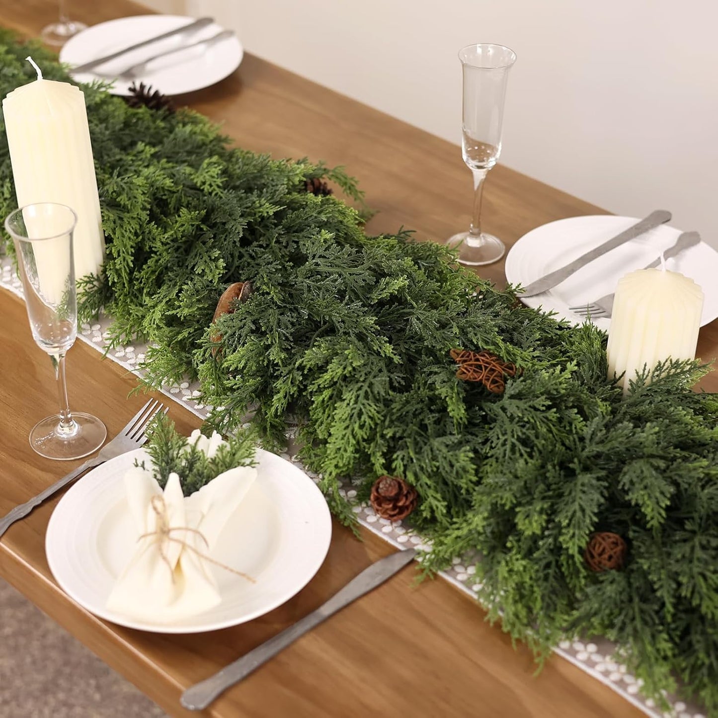 6FT Real Touch Cedar Garland - Artificial Christmas Garland Fake Green Faux Thick and Lush Pine Needles Garlands for Table Fireplace Mantle Holiday Home Indoor Outdoor Decor (1PCS)