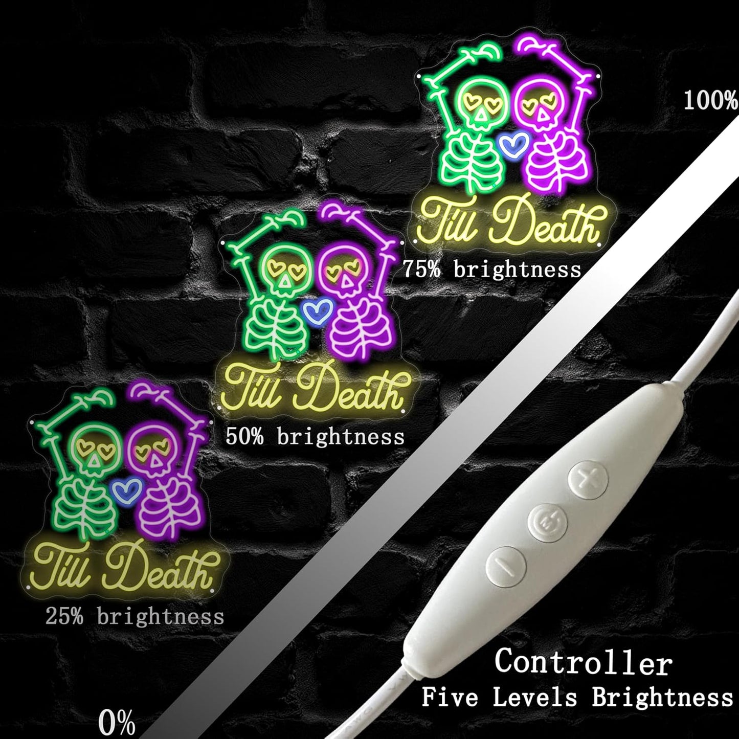 Skull Till Death Neon Sign, Halloween Wall Sign, Horror Decor Wall Skull Neon Sign for Wedding Engagement Party Bridal Shower Decor Til Death Do Us Party Valentines Day Gifts