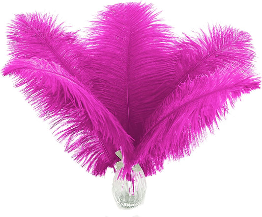 Ballinger Fuchsia Large Ostrich Feathers - 24pcs 12-14inch Hot Pink Feathers for Party Centerpieces, Flower Arrangement and Home Decor