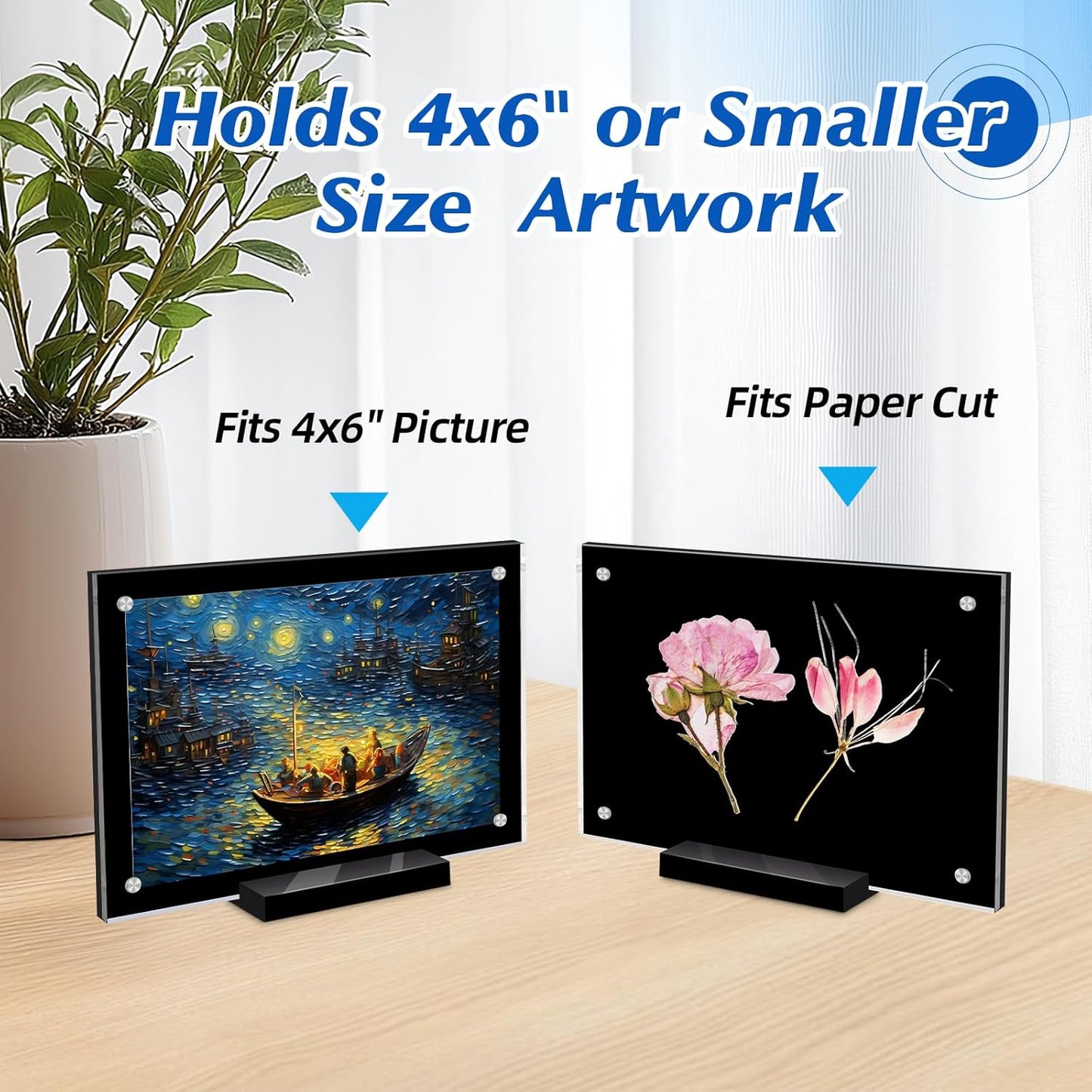 5 Pack Acrylic Magnetic Picture Frame 4x6, Clear Frame for Horizontal Vertical Tabletop Display, Black Photo Frame Magnets for Fridge