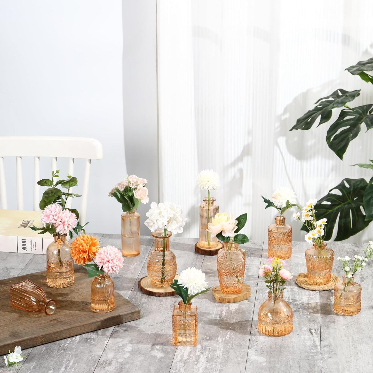 Bud Vases in Bulk 30, Glass Vases for Centerpieces, Small Vases for Flowers, Mini Vintage Vase, Small Flower Vase for Centerpieces, Amber Bud Vases for Wedding Table Decor