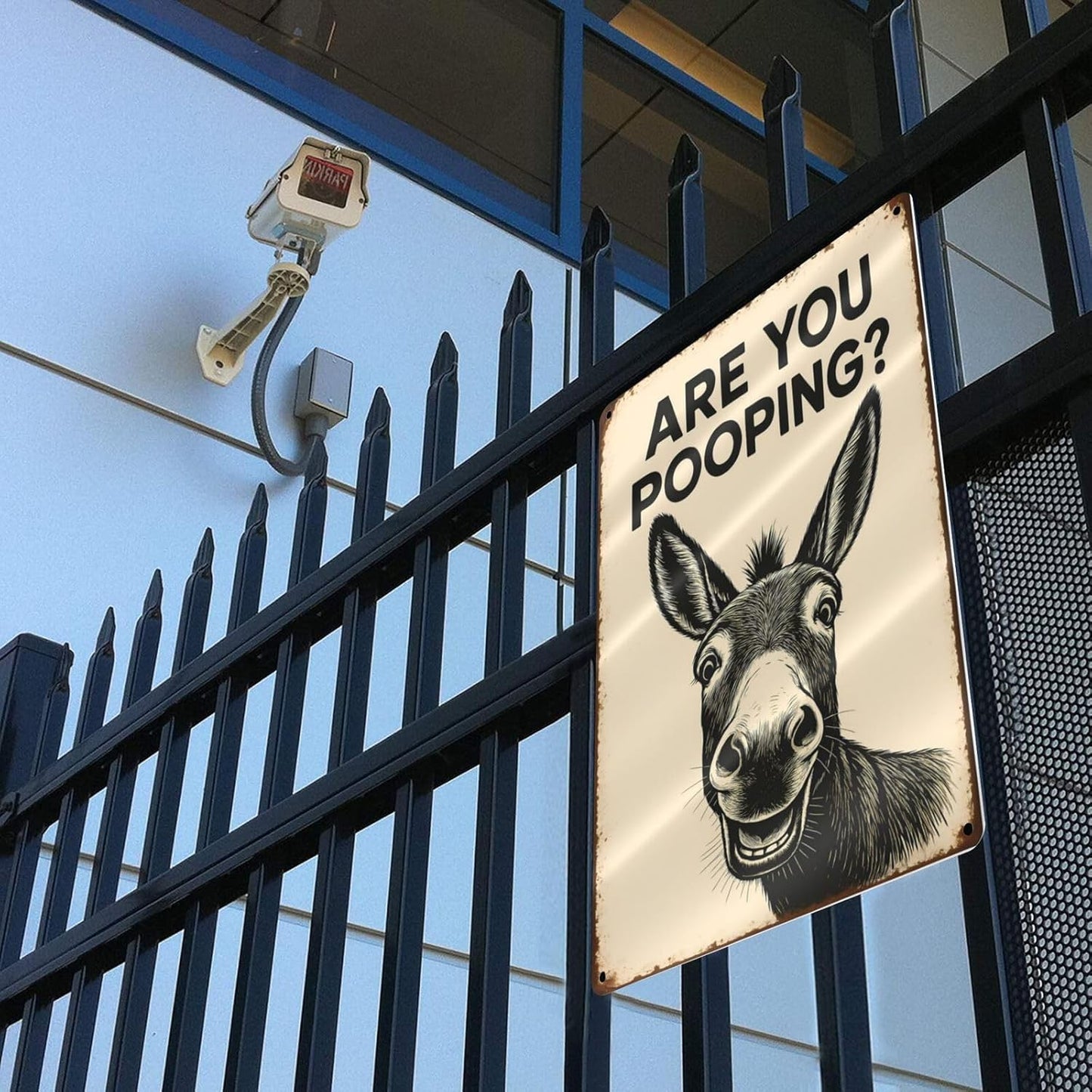 Funny Donkey Bathroom Sign - "Are You Pooping?" Rustic Metal Tin Sign for Toilet, Restroom, Farmhouse Humor Decor - 8"x12" Wall Art Gift