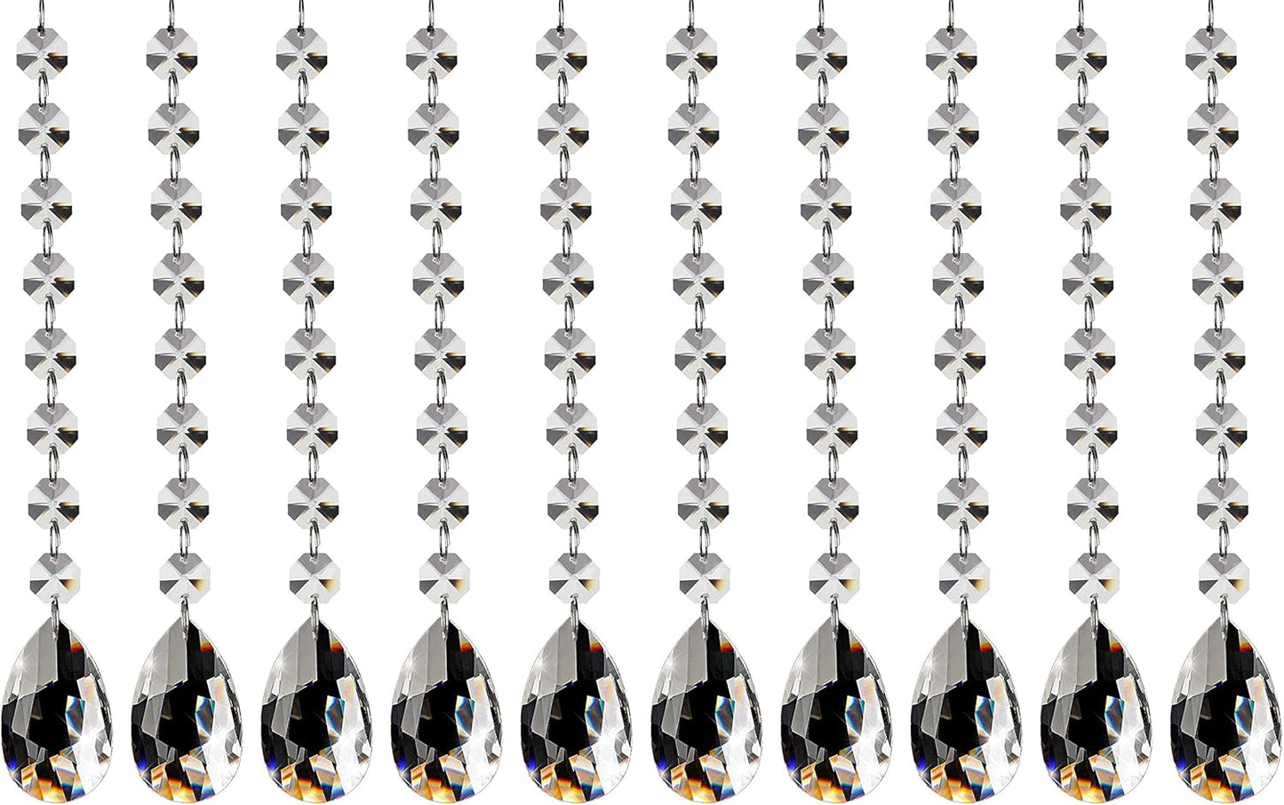 Fushing Teardrop Crystal Strands, 1ft Hanging Crystal Beads Chain Garland, Chandelier Pendants Parts Glass Beads