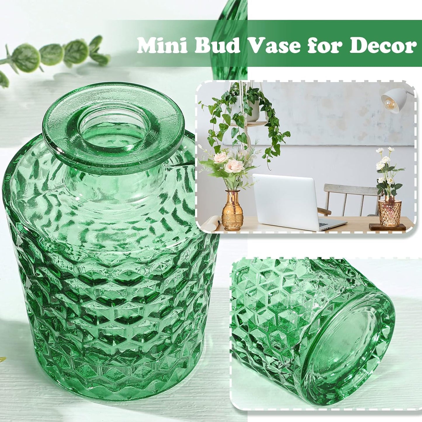 20 Pcs Glass Bud Vase Set Small Vintage Flower Vase in Bulk for Centerpieces Rustic Decorative Glass for Wedding Table Home Christmas Decoration (Grass Green)
