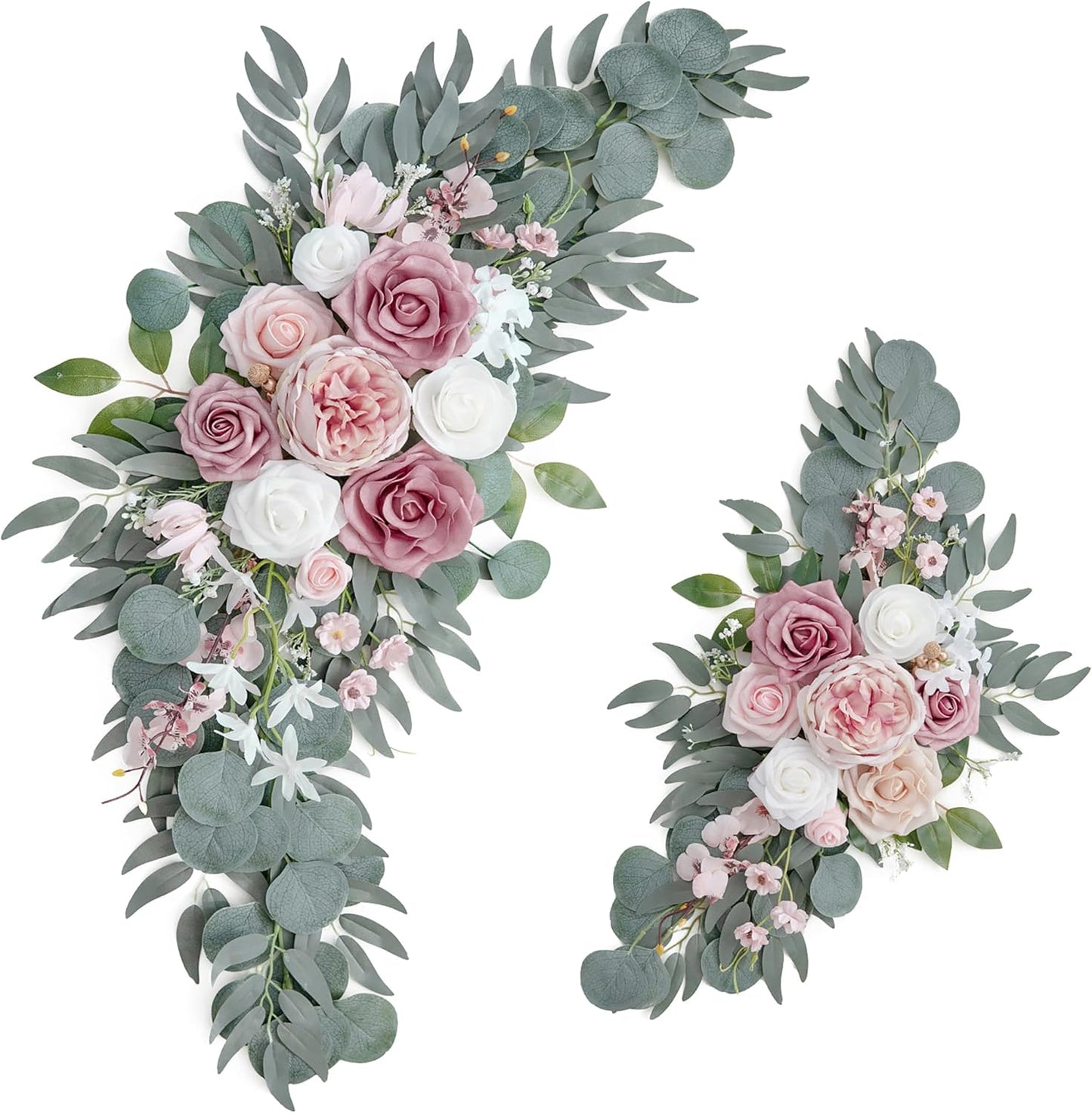 ponatia Small Wedding Arch Flowers (Pack of 2), Artificial Dusty Rose Flowers for Wedding Welcome Signs Decorations and Arch Flower for Wedding Ceremony Reception (Dusty Rose & Blush)