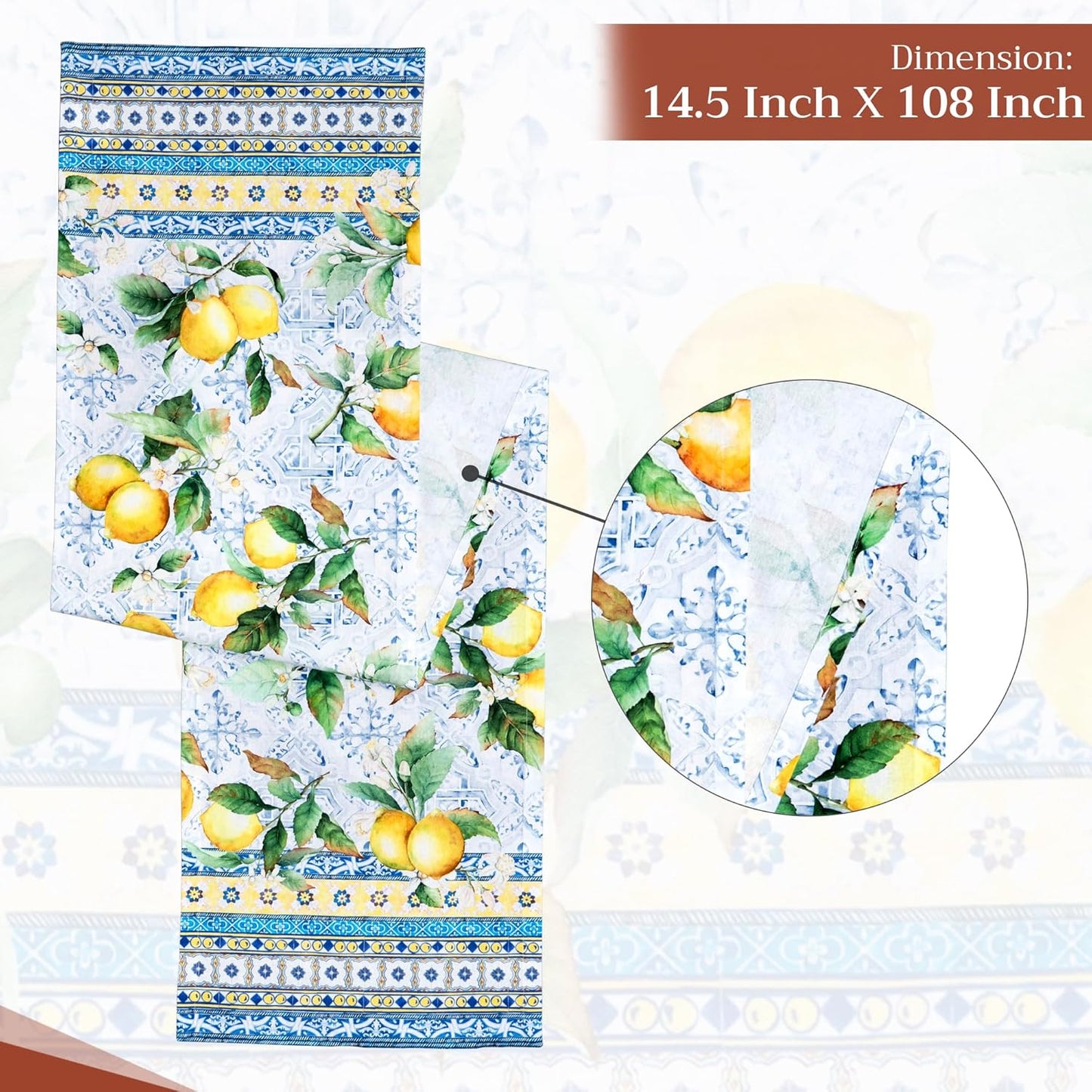 Maison d' Hermine Table Runner 100% Cotton Single Layer Table Runners 108 inches Long Decorative for Home Kitchen Dining Party Baby Shower Wedding Bridal Shower Spring Summer (Citrus, 14.50" x 108")