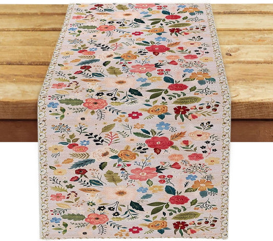 OYIMUA Boho Floral Summer Table Runner 13 x 36 Inches Colorful Flower Runners for Tables Rustic Spring Decorations for Home Indoor Outdoor Party Decor