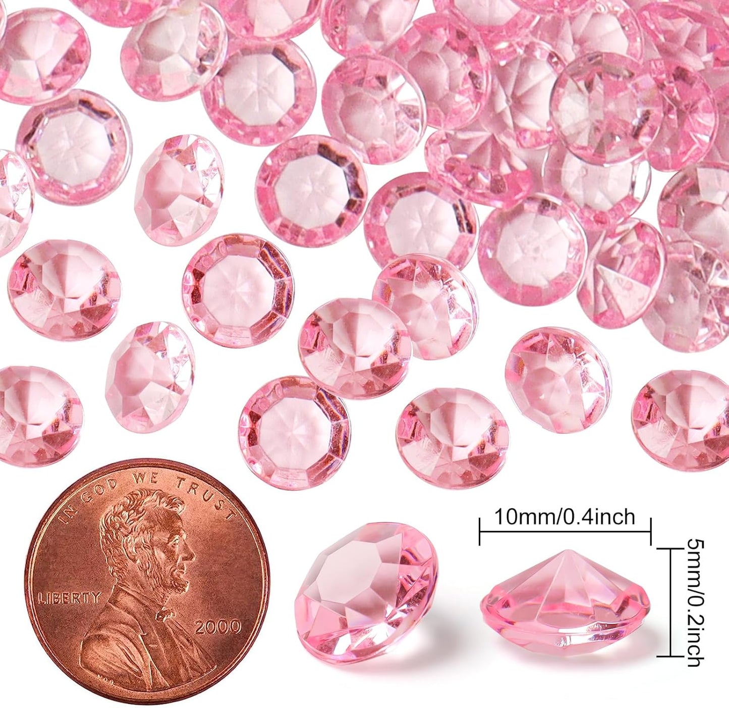 Acrylic Diamonds 10mm Clear Crystals Gems Table Scatter Gemstones for Decoration Wedding Party Birthday Bridal Shower Vase Filler (1000PCS Pink)