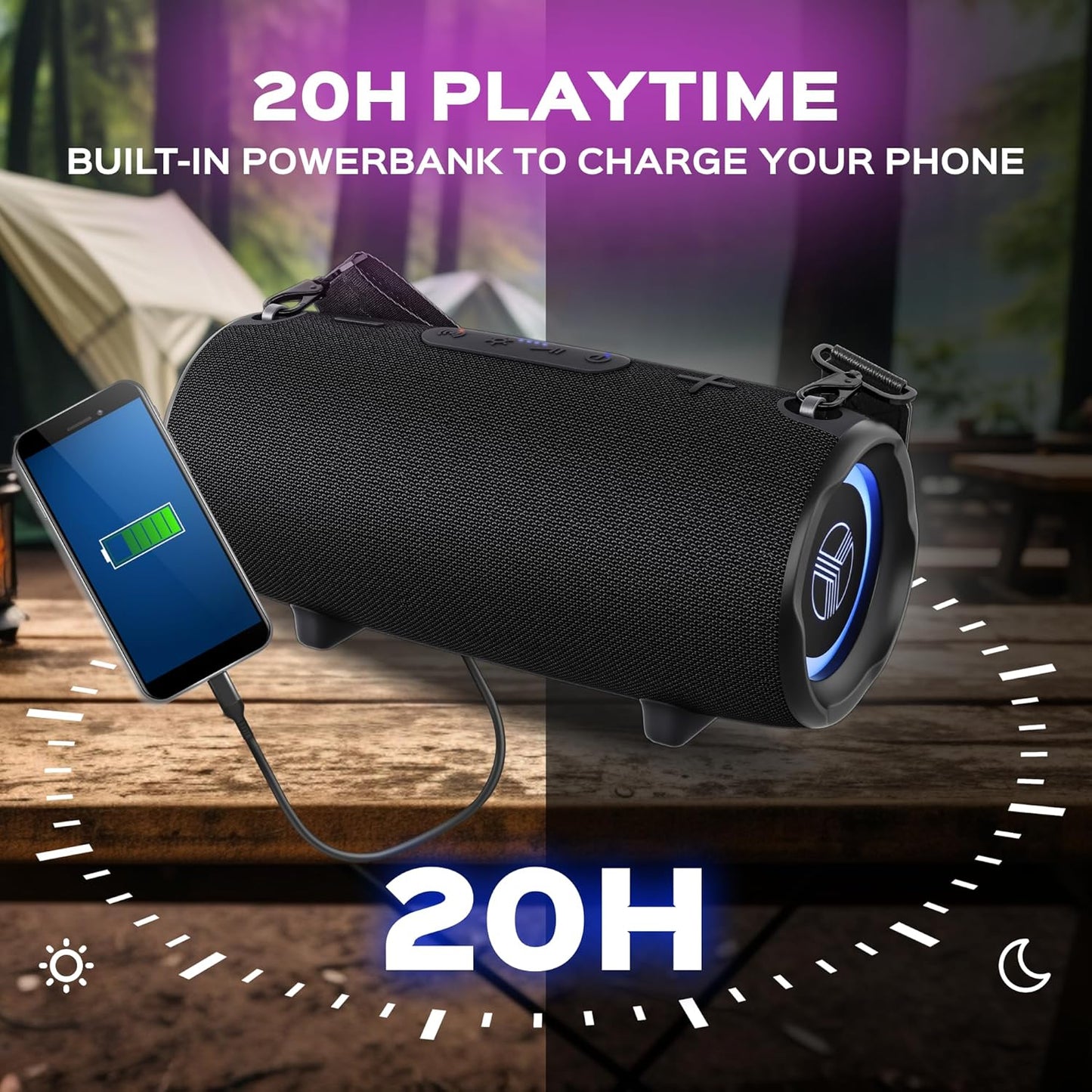 TREBLAB Ultra Loud Wireless Speaker - 60W Stereo Sound with Deep Bass, 20H Playtime, Powerbank, Waterproof, Loudest Portable Bluetooth Speaker for Home, Outdoor Party, Beach, Work, Travel, HD-Max