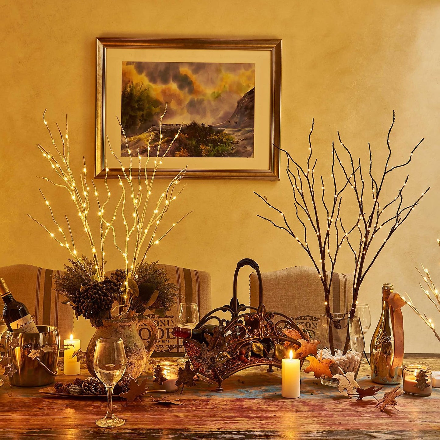 BAOLITVINE Lighted Willow Branches with Timer Battery Operated 100 LED Fairy Lights, Brown Twig Branches 32IN for Home Bedroom Fireplace Christmas Decoration Inside Outdoor