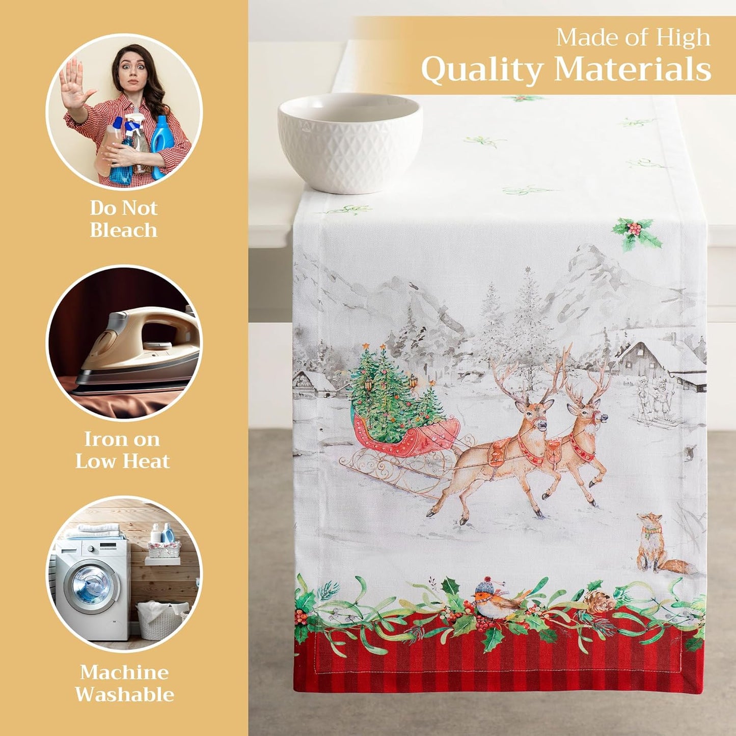 Maison d' Hermine Table Runner 100% Cotton Single Layer Table Runners 108 inches Long for Thanksgiving Christmas Decorations Home Kitchen Dining Party Wedding (Christmas Tradition, 14.5" x 108")