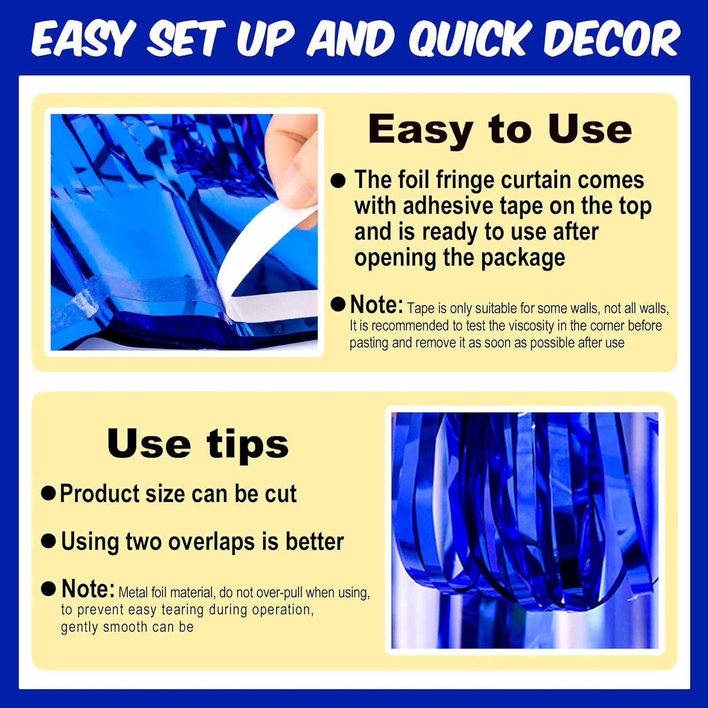 6 Pack 3.28x9.8 Ft Blue Foil Fringe Backdrop Curtains, Metallic Tinsel Streamers Curtains Backdrop for Photo Booth, Hallowmas, Christmas, Graduation, Disco, Celebration Party Decoration