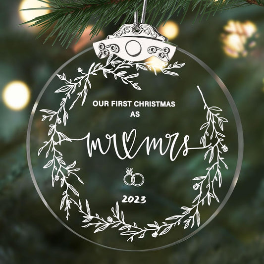 First Christmas Married Ornament 2023 Glass Wedding Keepsake Gift Box for Couples