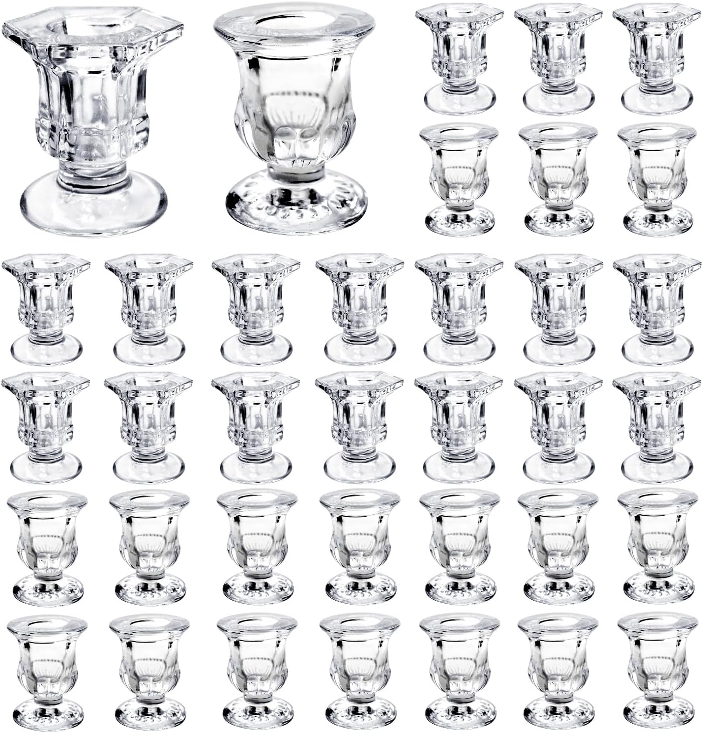 36 Pcs Candlestick Holders 2 Style Taper Candle Holders Bulk Small Glass Candle Holder for Wedding Table Centerpiece Home Party Decor