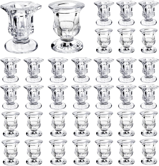 36 Pcs Candlestick Holders 2 Style Taper Candle Holders Bulk Small Glass Candle Holder for Wedding Table Centerpiece Home Party Decor