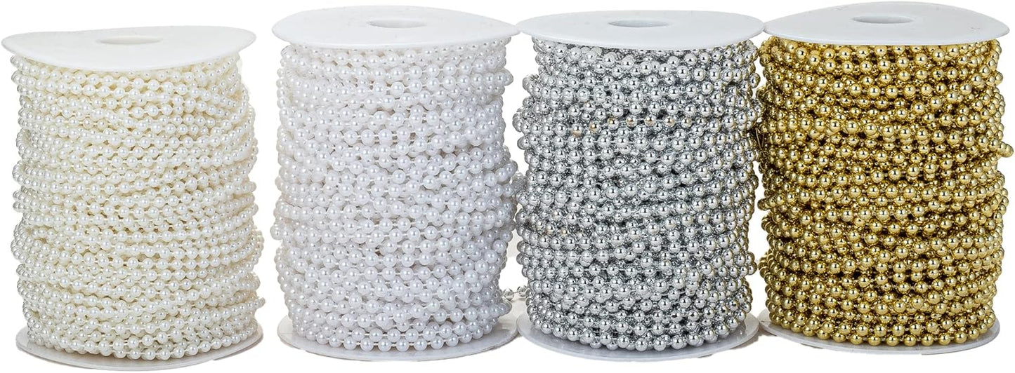 6mm Crafts Faux Pearl Beads Garland Pearl Bead Roll Strand of Pearls to Decorate Floral Centerpieces Wedding Party Favor Christmas Tree(82 Feet White)