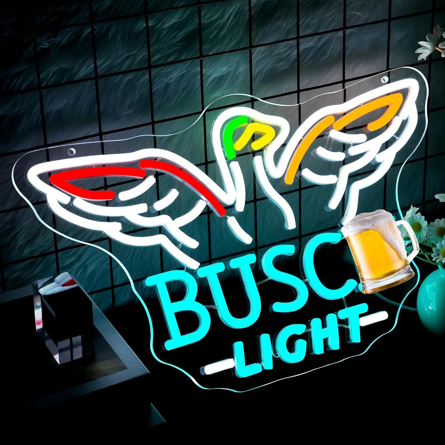 Beer Neon Sign Light for Wall Decor - Beer Bar Acrylic USB Powered LED Wall Art Decor, Light Up Sign Dimmable, for Man Cave Beer Bar Pub Business Club Party Garage 16.54" × 10.24"