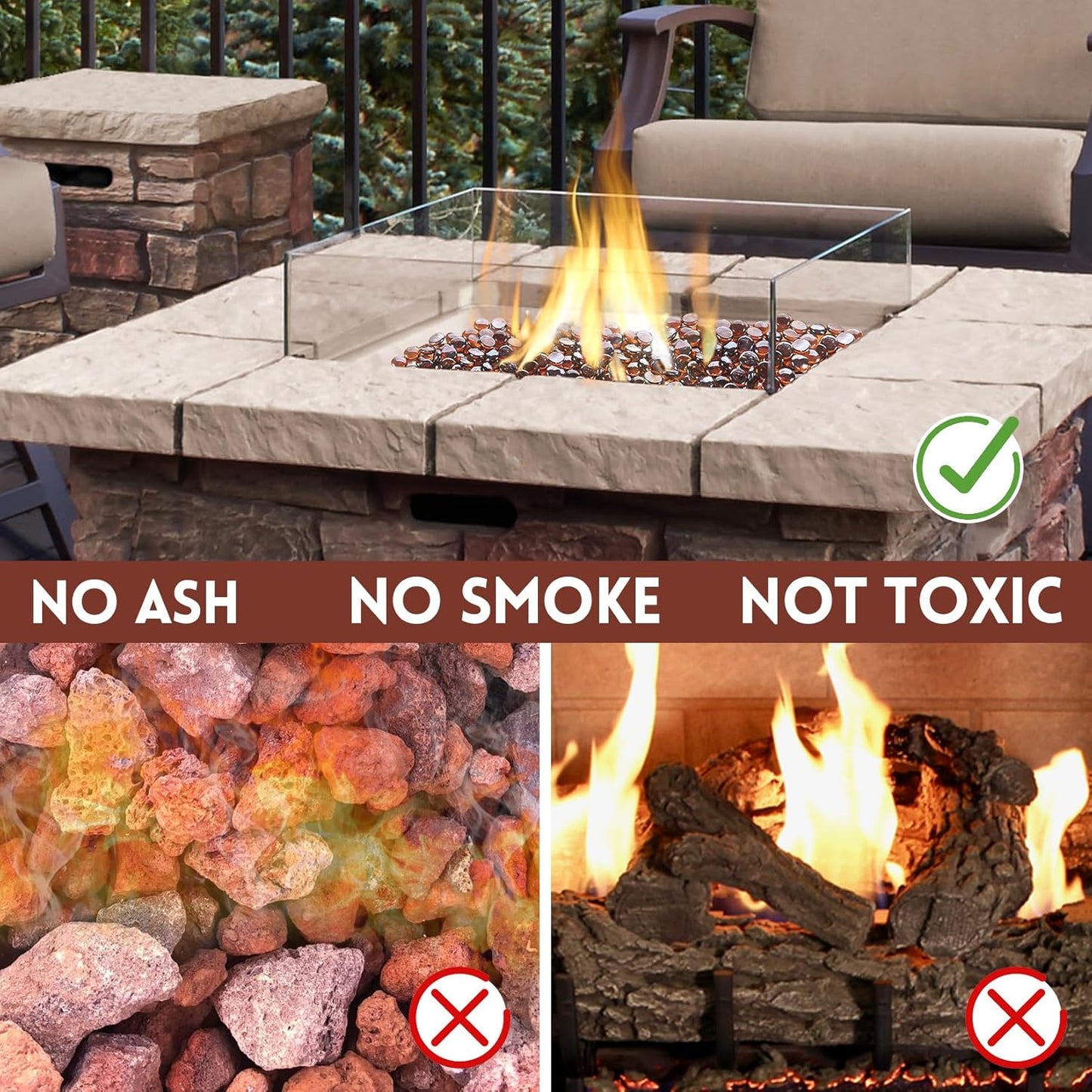 20 Pounds Firepit Glass, 3/4 Inch Glass Beads, Rocks for Fire Pit Table, Fireplace and Fire Bowl, Round FirePit Beads, Amber