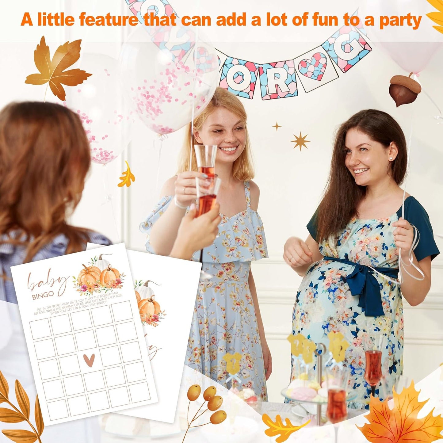 Baby Shower Games: Thanksgiving Bingo, Gender Reveal Party Decorations - 25 Sets
