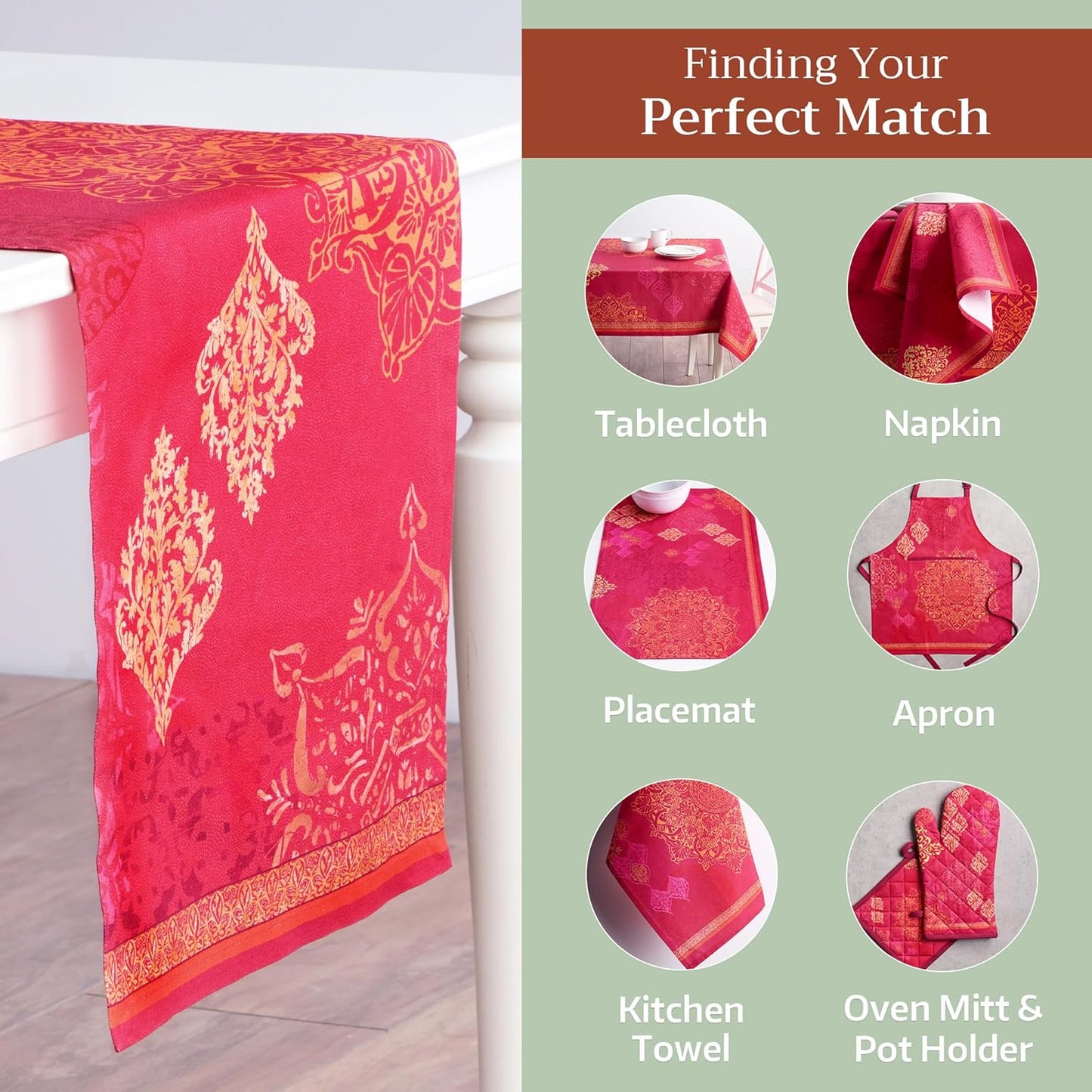 Maison d' Hermine Table Runner 100% Cotton Single Layer Table Runners 72 inches Long for Thanksgiving Christmas Decorations Home Kitchen Dining Party Wedding (Versailles, 14.5" x 72")