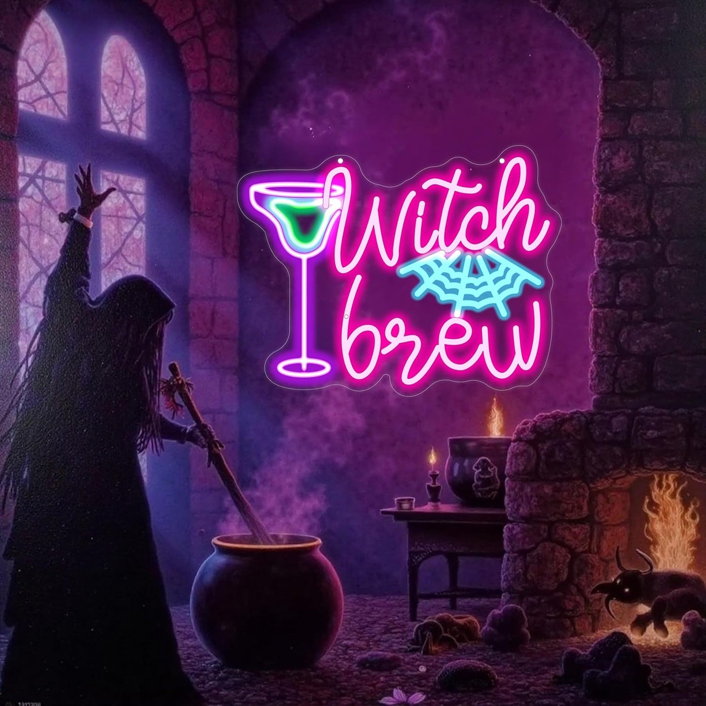 Witch Brew Neon Sign, Witches LED Light, Halloween Neon Sign, Gothic Decor Sign, Horror Decor Sign for Room Halloween Party Musical Led Sign for Wall Art Decor Gifts for Witch Fans Lovers