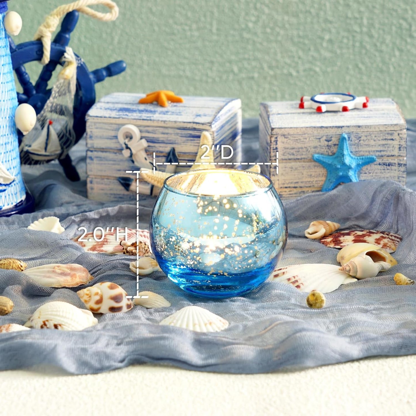 Homemory 24 Pcs Blue Votive Candle Holders, Round Mercury Glass Candle Holder, Tealight Candle Holders for Table Centerpieces, Baby Showe, Anniversary, Wedding, Home Decor, Halloween, Christmas