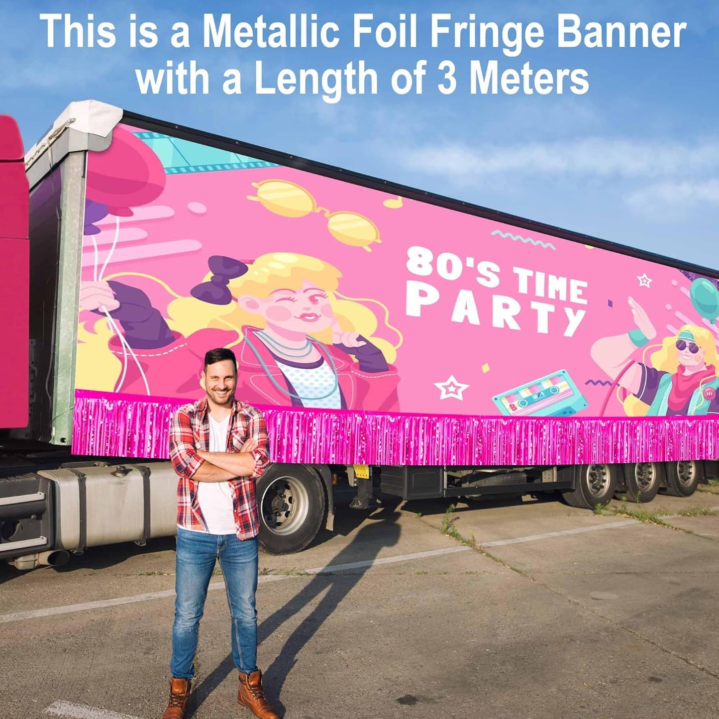 6 Pack 10 Ft Fuchsia Foil Fringe Garland Metallic Streamers Tinsel Banner Wall Hanging Garland Backdrop for Parade Floats, Halloween, Christmas, Thanksgiving, New Year Party Decorations