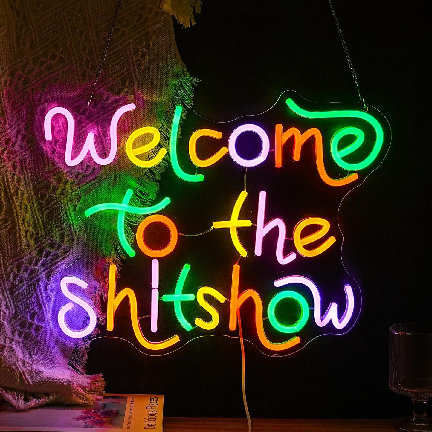 Welcome To The Show Neon Sign USB Powered Individual Fashion Decor Neon Sign Dimmable Multicolored Neon Light for Wall Decor Led Light Up Letters Sign for Vogue Occasion Home Bar Art Wall Decor(16.5*12.6 In)