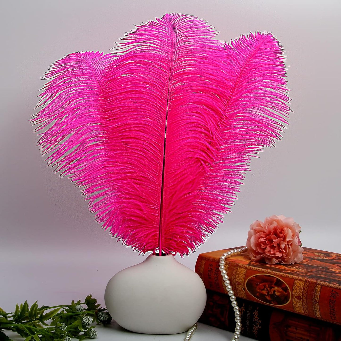 THARAHT Hot Pink Ostrich Feathers 12pcs Large Natural Bulk 12-14Inch 30cm-35cm for Wedding Party Centerpieces Easter Gatsbi and Home Decoration Feathers