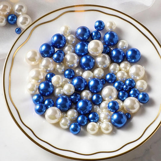 200 Pcs Vase Filler Beads White and Blue Pearl Beads for Vase No Hole Pearls for Centerpieces Vases Home Table Party Decor DIY Wedding 8/14/20mm