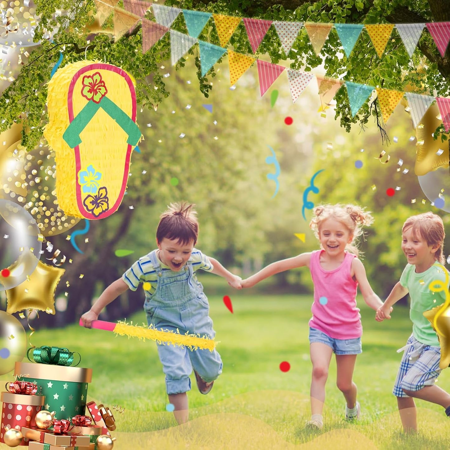 Sandal Pinatas Bundle with a Blindfold and a Bat(17 x 12 x 4 Inches), Perfect for kid's Birthday Parties, Summer Theme Parties and Decorations