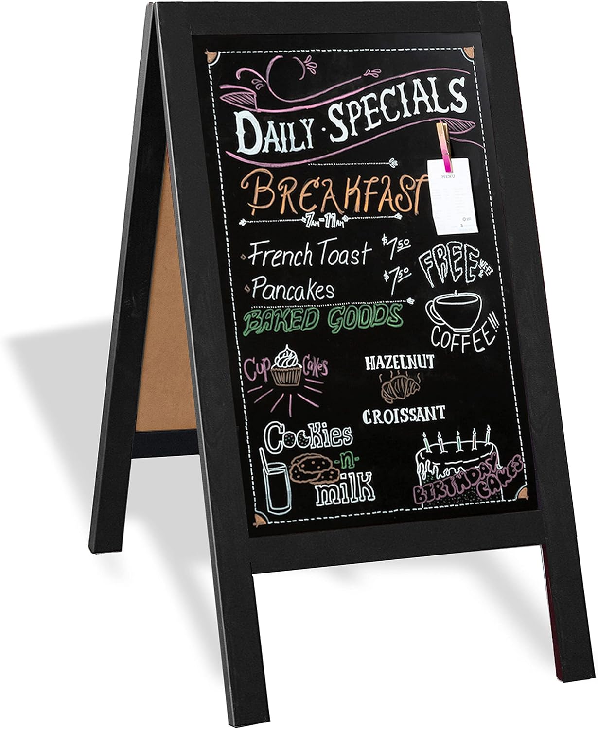 Ilyapa Wooden A-Frame Chalkboard Sign with Eraser, 40 x 20 Inch Magnetic Sidewalk Menu Board, Black Menu Display for Restaurant, Business, or Weddings