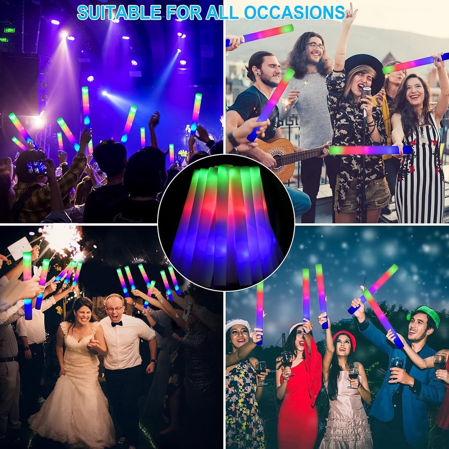 49pcs Foam Glow Sticks,Wedding Party Glow Sticks,,Party Favors Supplies Flashing Glow Party Supplies Light Up Baton Wands, Raves, Birthday,Christmas,Bulk Led Foam Sticks