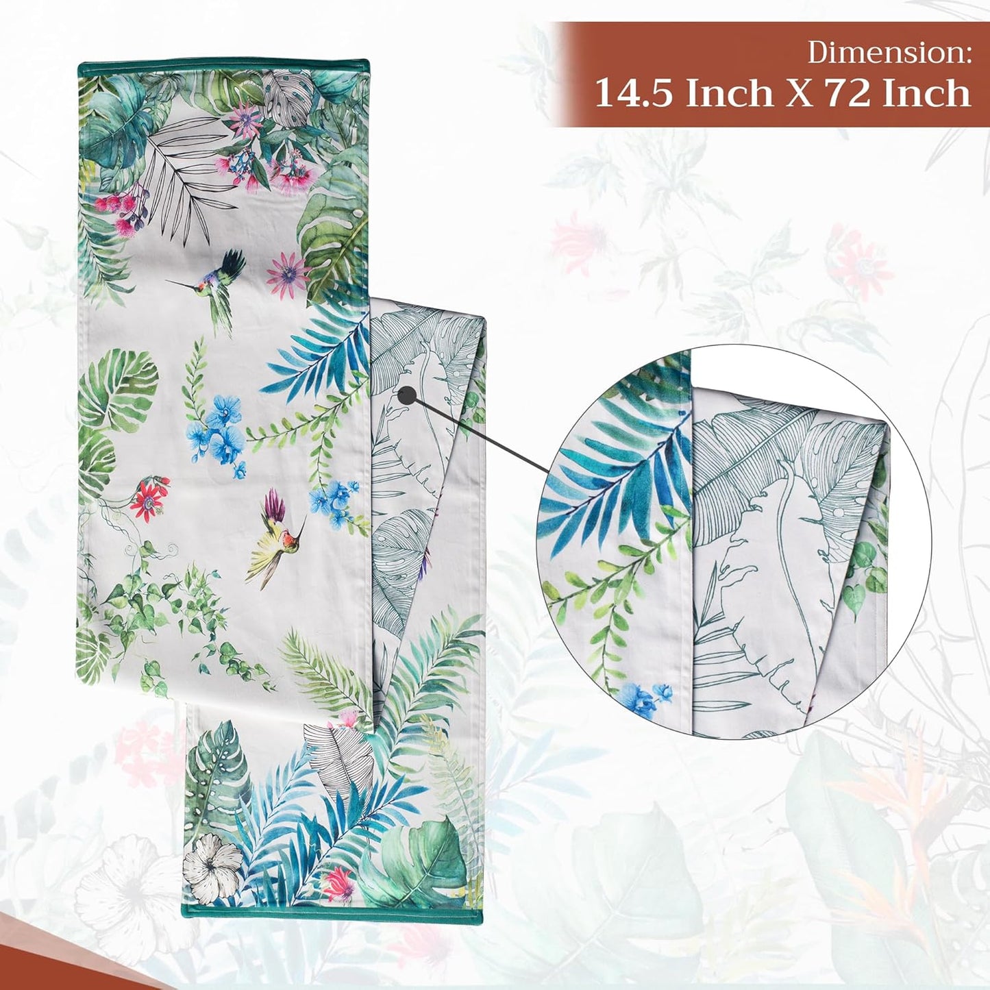 Maison d' Hermine Table Runner 100% Cotton Double Layer Table Runners 72 inches Long Decorative for Home Kitchen Dining Party Baby Shower Wedding Bridal Shower Spring Summer (Tropiques, 14.50" x 72")