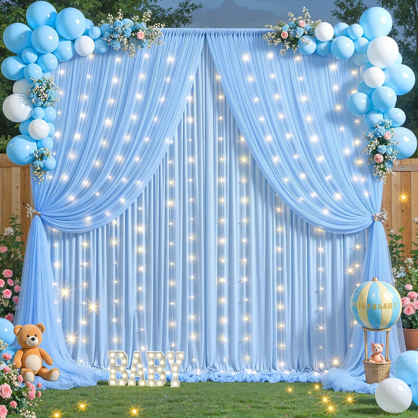 Baby Blue Tulle Backdrop Curtain for Parties Wedding,10ft x 10ft Wrinkle Free Curtain Backdrop,2 Layer Drapes for Backdrop,Polyester Back Drop for Bridal Shower Birthday Baby Shower Photography