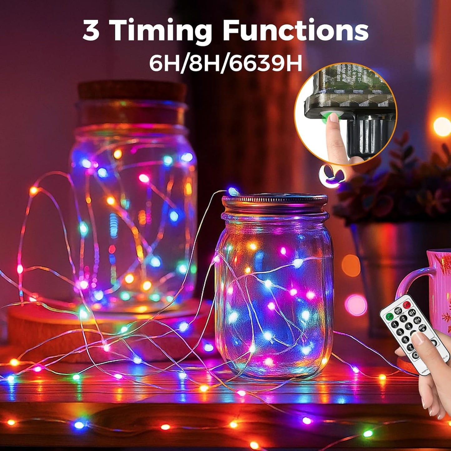 btfarm Fairy Lights Plug in with Remote, 33FT 100 LED Outdoor Twinkle Lights Waterproof with Timer, 8 Modes Indoor String Lights for Bedroom Patio Garden Wedding Christmas Decoration, Multicolor