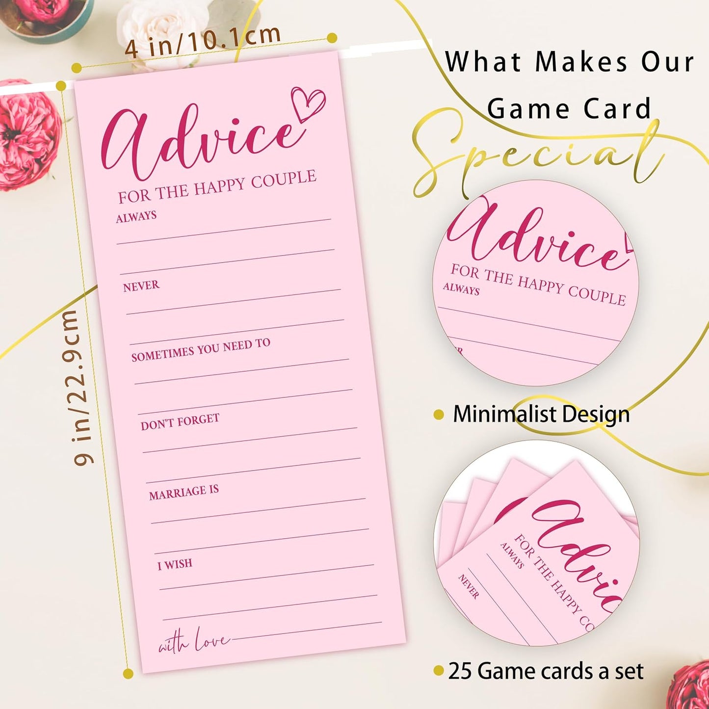 4x9 Inch Wedding Advice Cards, Advice and Wishes for The Mr and Mrs, Pink Bridal Shower Games for 25 Guests, Engagement Party Supplies, Wishes for Bride Wedding Receptio Decoration-A05