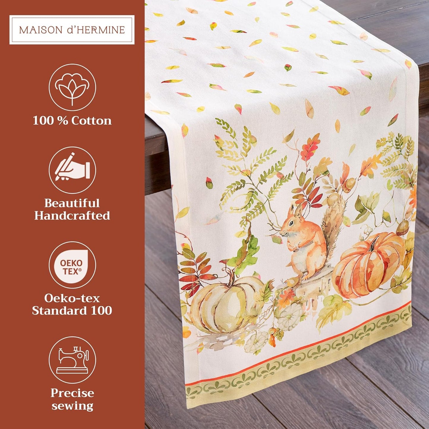 Maison d' Hermine Table Runner 100% Cotton Single Layer Table Runners 108 inches Long for Thanksgiving Christmas Decorations Home Kitchen Dining Party Wedding (Pumpkin Passion, 14.5" x 108")
