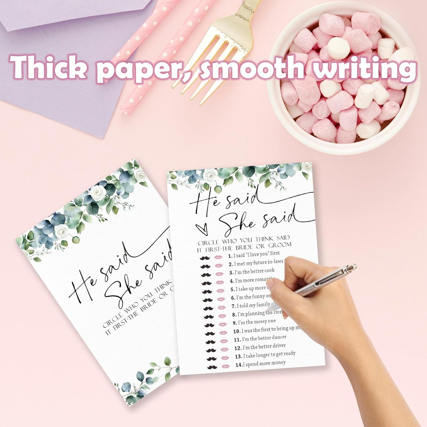 Would She Rather - Botanical Bridal Shower Game Cards - 50 Pcs Eucalyptus Leaves Game Cards - Funny Wedding Party Games for Bride & Groom - Activities for Bachelorette Party - A04