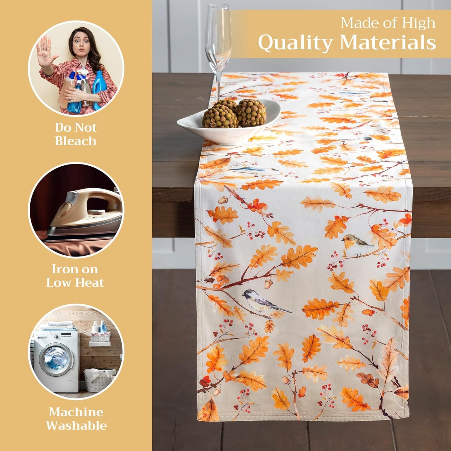 Maison d' Hermine Table Runner 100% Cotton Double Layer Table Runners 108 inches Long for Thanksgiving Christmas Decorations Home Kitchen Dining Party Wedding (Oak Leaves, 14.5" x 108")