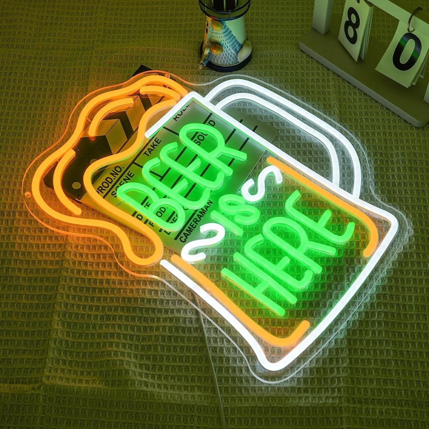 Beer Is Here Neon Sign for Wall Decor Bar Neon Light Beer Led Neon Signs Colorful Led Neon Lights for Bar Kitchen Shop Man Cave Decoration